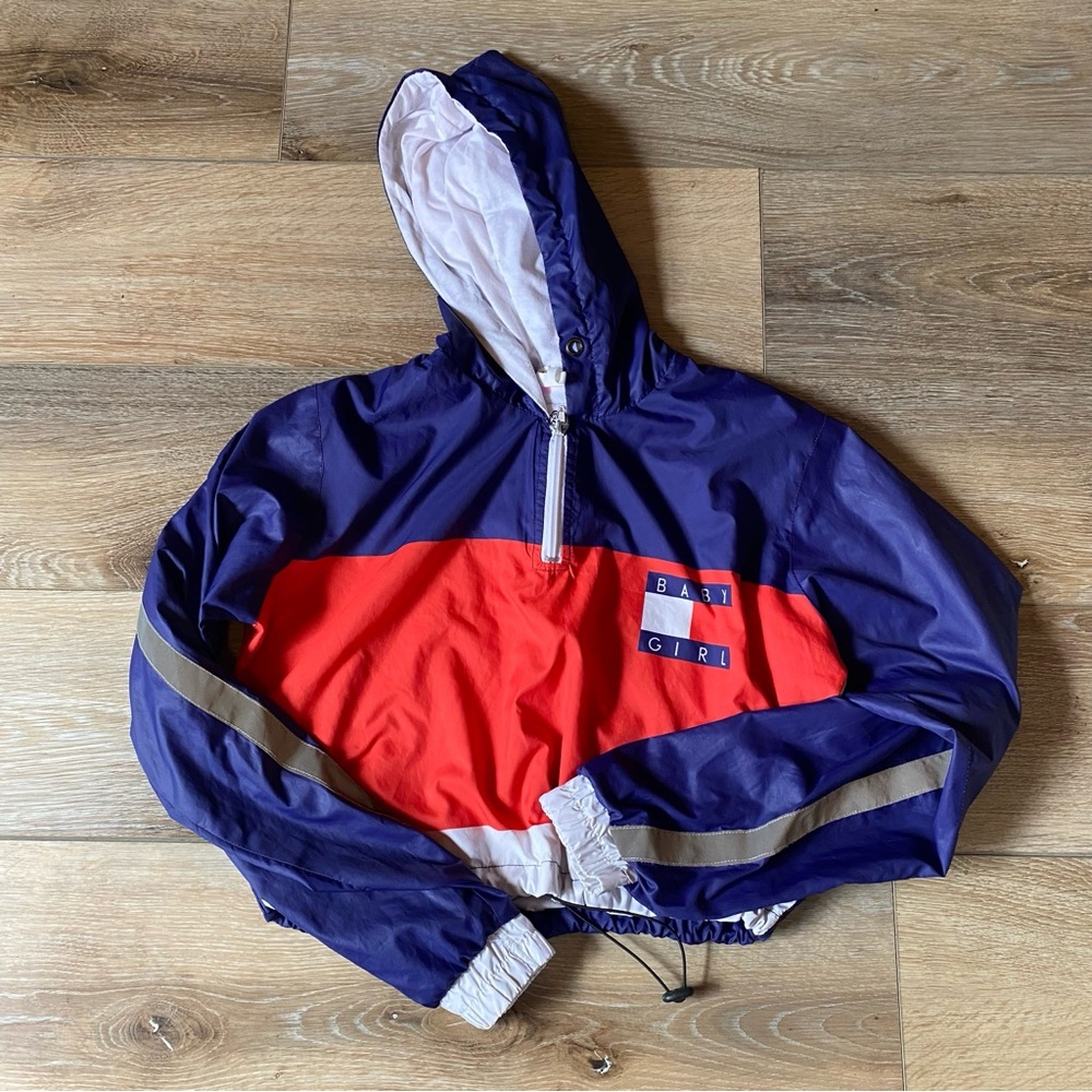 Thug Ave Women’s Juniors Cropped Windbreaker Hoodie MED Long Sleeves “Baby Girl”